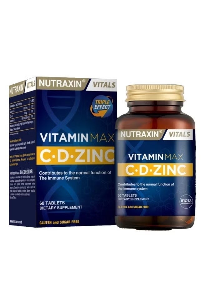 Nutraxin Vitamin Max C-D-Zinc Food Supplement Containing Multivitamins and Multimineral, 60 Tablets - Image 1